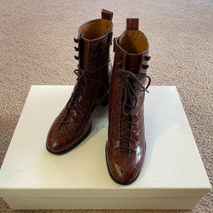 BY FAR Bota Toast Croco Embossed Leather Boots